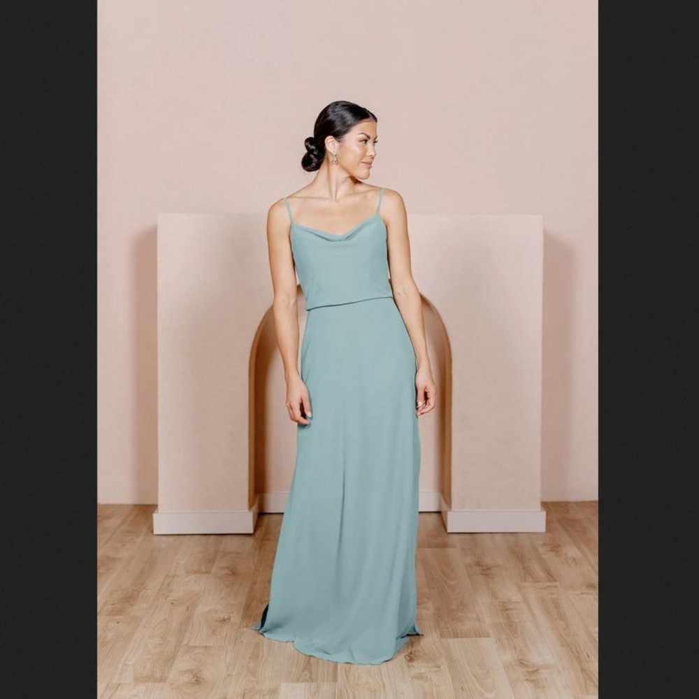 Revelry Skye Chiffon Bridesmaids Dress 'Powder Sky' - size 0 Petite / 0p